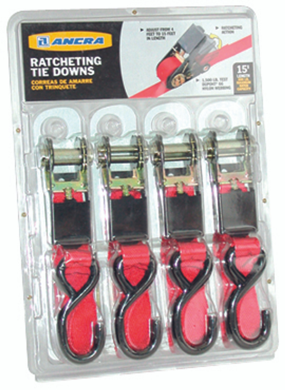 Red Ratcheting Tie-Down 4 Pack