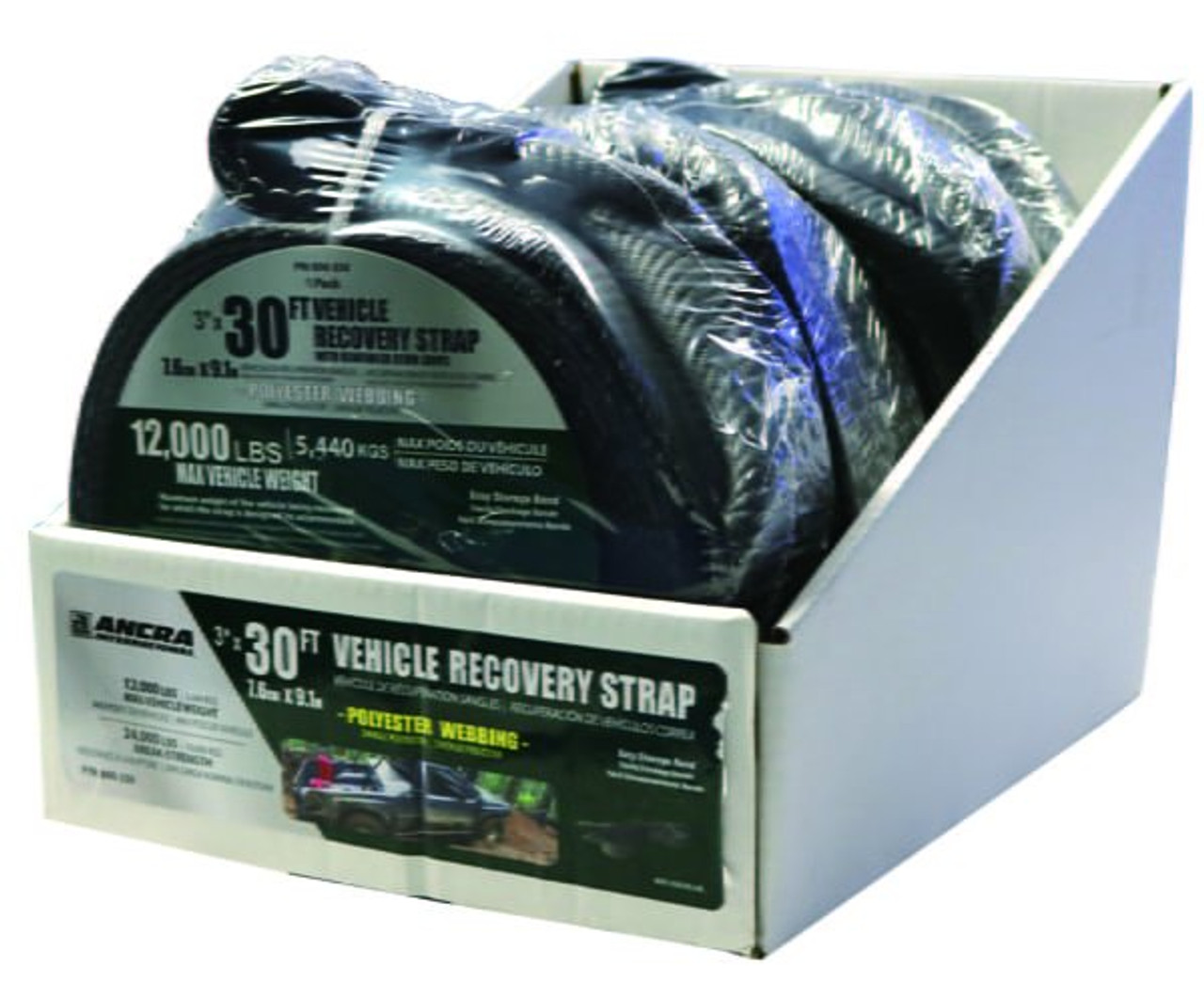 3" x 30' Vehicle Recovery Strap w/Sewn Loops