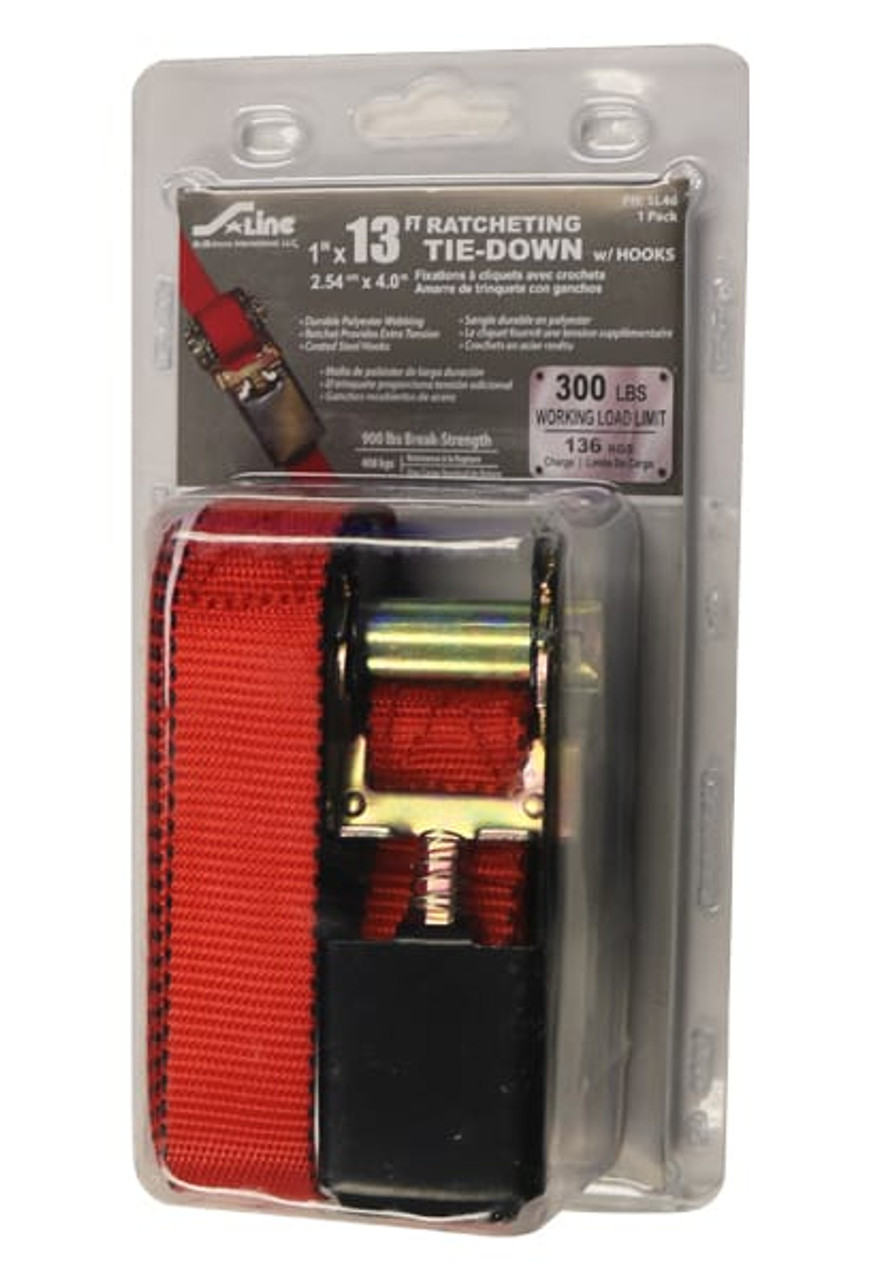 1” x 13’ S-Hook Ratchet Tie-Down, Clamshell