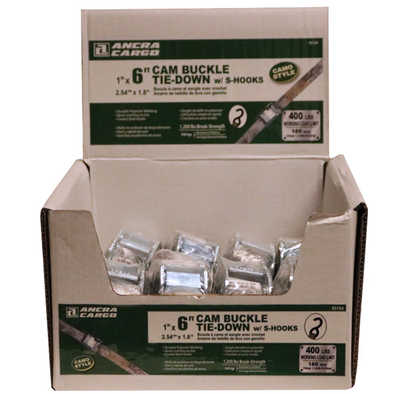 1” x 6’ Cam Buckle Tie-Down, Camo, Bulk Bin