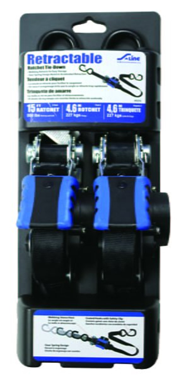 1″ x 15′ Retractable Ratchet Tie-Downs, 2 Pack