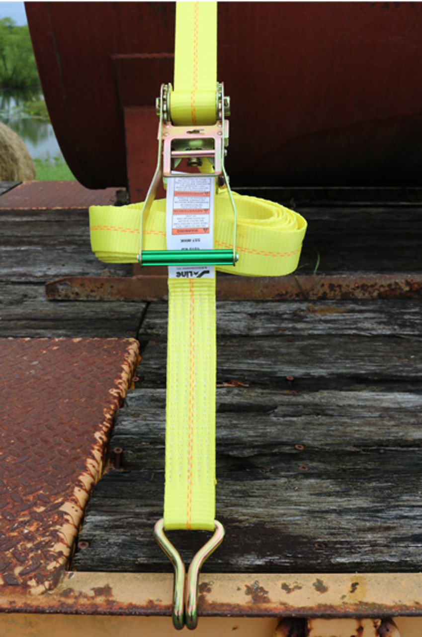 2″ x 15’ Ratchet Strap w/J-Hooks & Long/Wide Handle