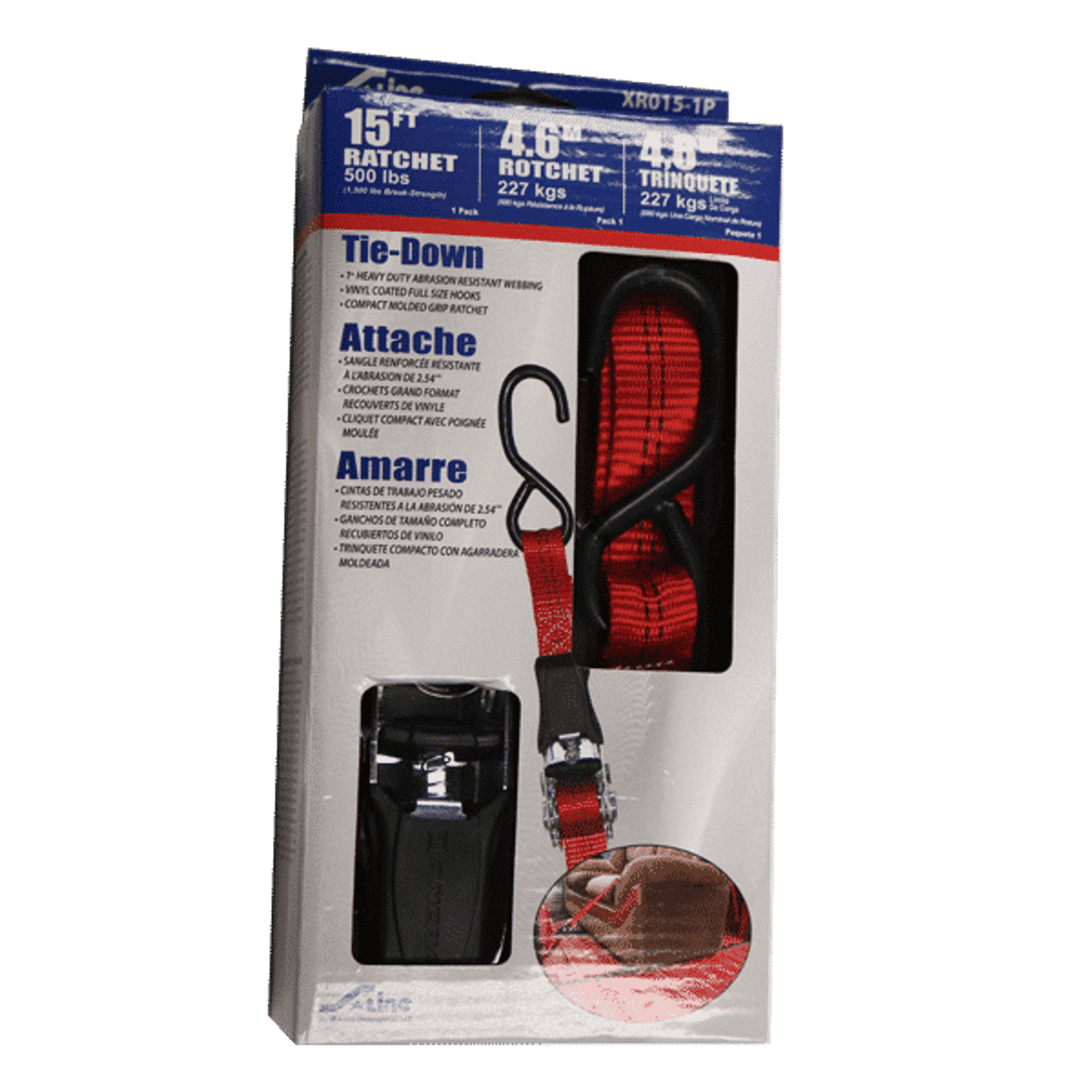 1” x 15’ Commercial Grade S-Hook Ratchet Tie-Down