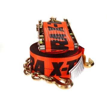 4″ x 27’ Heavy-Duty Ratchet Strap w/Chain Anchors & X-Treme Webbing