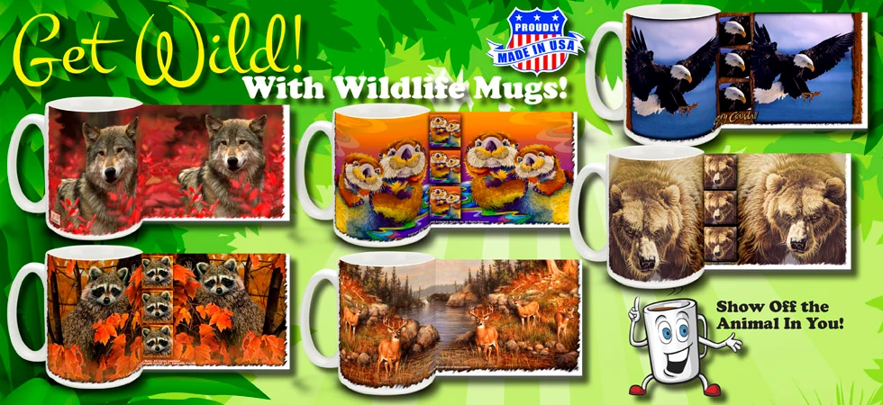 Wolf Coffee Mugs Bear Raccoon Otter Whitetail Deer Eagle Grizzly Bears Mug