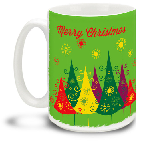 Christmas Traditions Colorful Retro Trees - 15oz Mug
