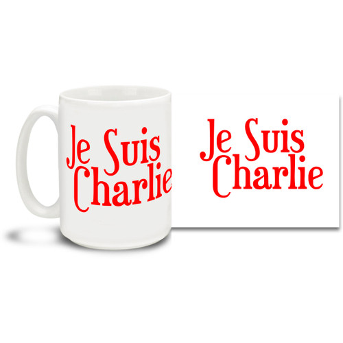 Stand with the voice of freedom and those who lost their lives in the attack on France's Charlie Hebdo offices with a Je Suis Charlie mug featuring bold red letters. Translated this mug says "I Am Charlie"! Join the call for freedom of expression with this timely Je Suis Charlie coffee mug. 15oz mug is durable, dishwasher and microwave safe.