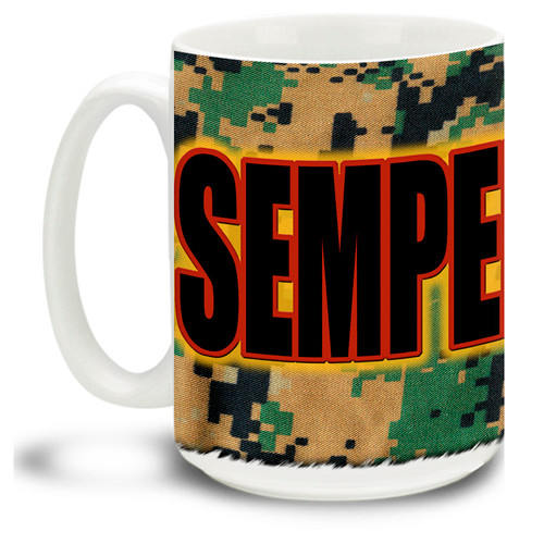 United States Marine Corps Crest Semper Fi on Digital Camo - 15oz. Mug