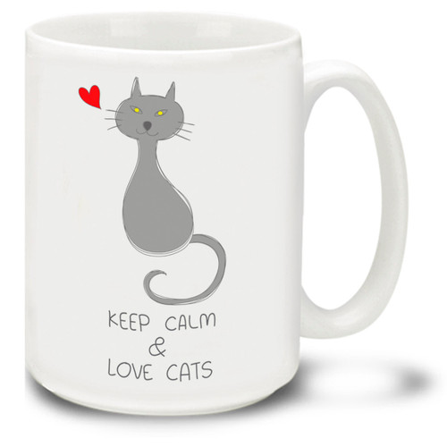 Have your cats ever driven you crazy? We know ours have, get this Keep Calm and Love Cats mug as a reminder that even though cats can sometimes be mischievous we still hold them close to our heart! 15oz love cats coffee mugs are dishwasher and microwave safe.