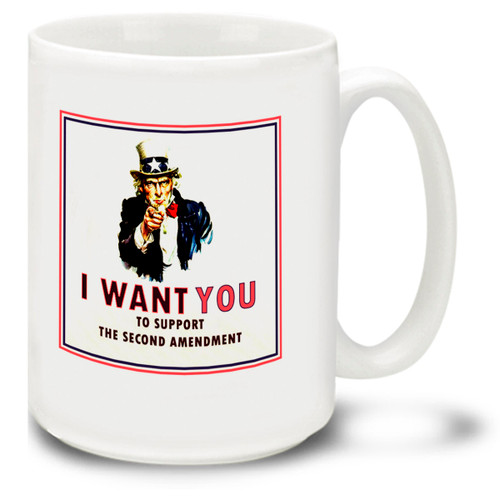 Stand up for your right to bear arms! Let the people around you know that you support the Second Amendment and that they should to. 15oz Second Amendment coffee mugs are, dishwasher and microwave safe.