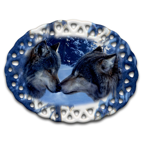 Muzzle Nuzzle Gray Wolves - Ceramic Ornament