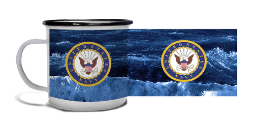 Navy Crest On Angry Sea - Metal Camp Mug