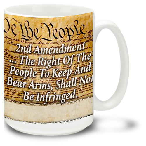 Second Amendment coffee mug celebrates this important part of the United States Constitution. Second Amendment mug is dishwasher and microwave safe. Show support with this 2nd Amendment mug and have your coffee with two tablespoons of American pride!