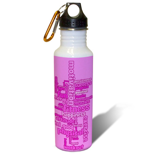 Exercise and Fitness Word Cloud in Pink - 22oz. Stainless Steel Water Bottle