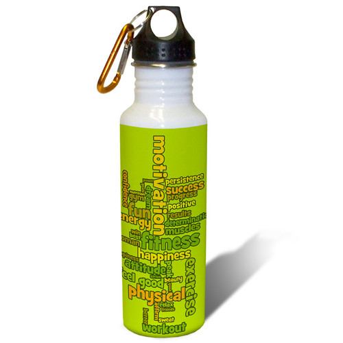 Exercise and Fitness Word Cloud in Green Earthtones - 22oz. Stainless Steel Water Bottle