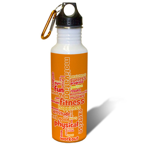 Exercise and Fitness Word Cloud in Sunny Orange - 22oz. Stainless Steel Water Bottle