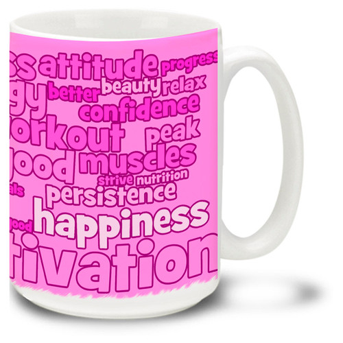 Exercise and Fitness Word Cloud in Pink - 15oz. Mug