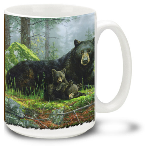 Sleepy bears relax in this lovely woodland scene.