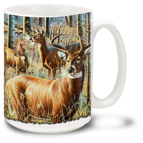 Beautiful Whitetail Buck standing in a lush forest.