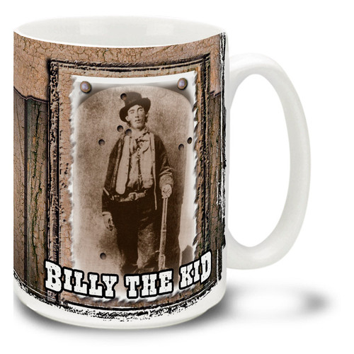 William H. Bonney was better known as Billy the Kid an American gunman who became a frontier outlaw in the American Old West. Have some cowboy coffee in a Billy the Kid Mug! Featuring a historic photo, this Billy the Kid coffee Mug is dishwasher and microwave safe.