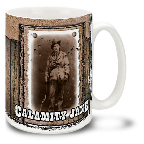 Martha Jane Canary was better known as Calamity Jane, American frontierswoman, friend of Wild Bill Hickok, and famous Wild West frontier legend. Perk up with some coffee in a Calamity Jane Mug! Featuring a historic photo, this Calamity Jane coffee Mug is dishwasher and microwave safe.