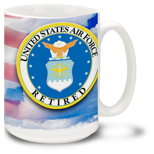 Retired United States Air Force Crest on Flag - 15oz. Mug