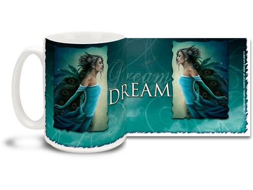 Find love in a dream with this Dream Vision Angel mug. Deep blue tones Dream Vision Angel coffee mug is dishwasher and microwave safe.