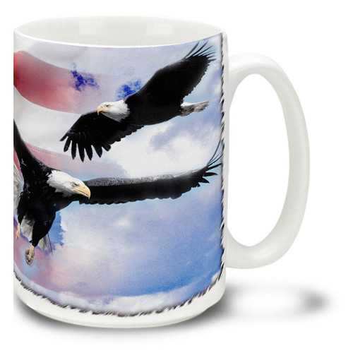 American Bald Eagle with United States Flag  - 15oz Mug