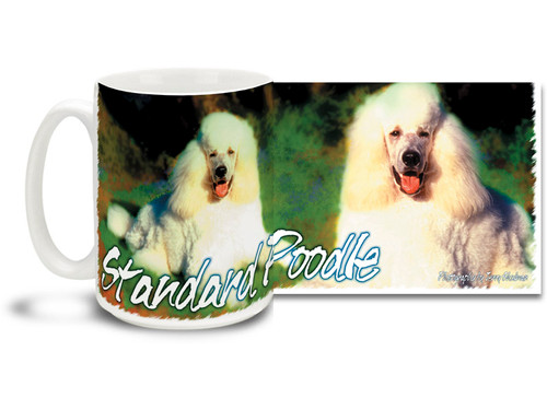 If you love Poodles, you'll love this Artsy Standard Poodle coffee mug! Colorful 15oz Standard Poodle mug is dishwasher and microwave safe.