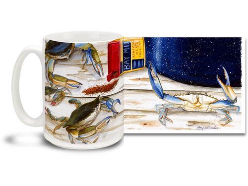 Get a little crabby with this Bay Seasoning Blue Crab mug! With vivid colors and a nautical flair, 15 oz Bay Seasoning Blue Crab coffee mug is dishwasher and microwave safe.