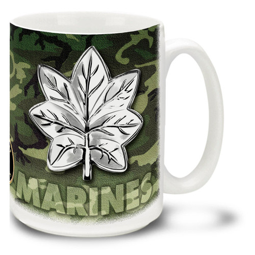 This Marine Corps mug features your officer rank insignia on either MCU Camo or classic Woodland Camo. USMC Officer Rank Mug is dishwasher and microwave safe and features USMC emblem. Your Marines rank mug is sure to be a coffee break favorite!
