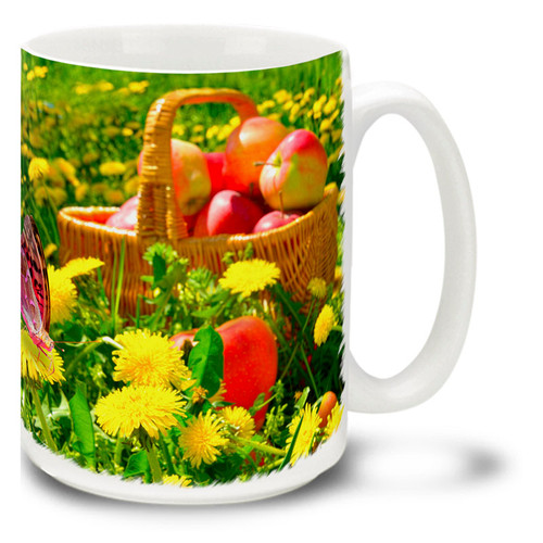 Mums and Apple Basket with Butterfly - 15 oz Mug