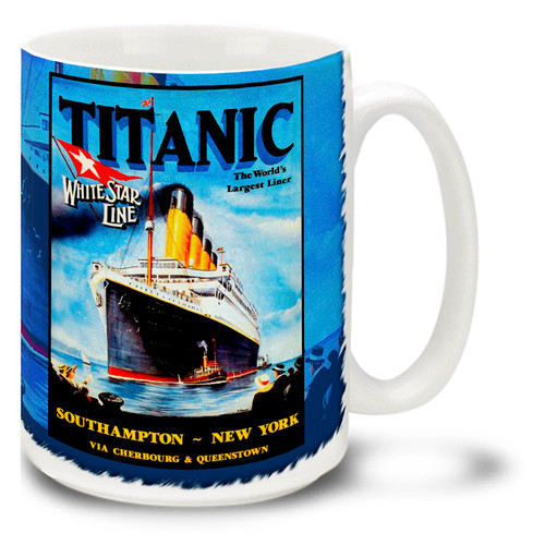 Titanic White Star Liner Travel Poster - 15 oz Coffee Mug