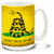 This historic American flag showing a coiled snake ready to strike on a yellow field bears the words "Don't Tread On Me". Designed by American general Christopher Gadsen, the flag on this Gadsden Flag coffee mug was used by the Continental Marines as an early motto flag. 15oz Don't Tread on Me Mug is dishwasher and microwave safe.
