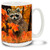 Cute Raccoons surrounded by fall leaves.