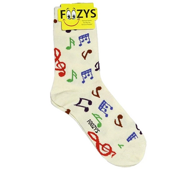 Foozys Music Notes White Womens Crew Socks