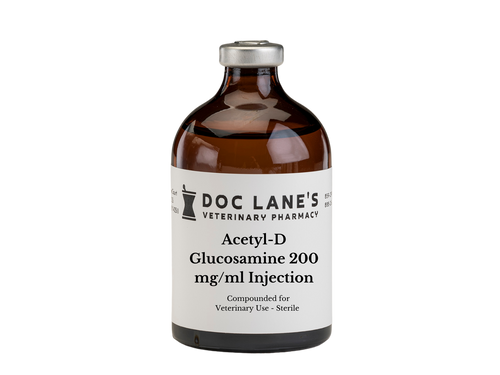 A bottle of Acetyl-D Glucosamine 200 mg/ml Injection for veterinary use.