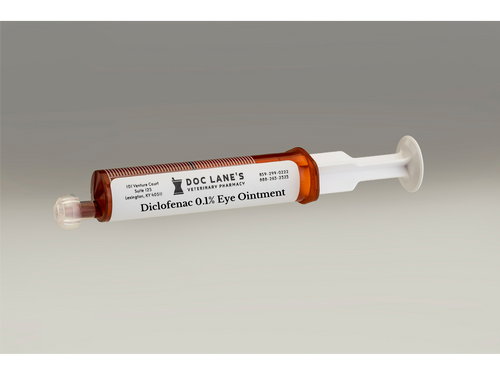 Diclofenac 0.1% Eye Ointment compounded by Doc Lane's Veterinary Pharmacy.