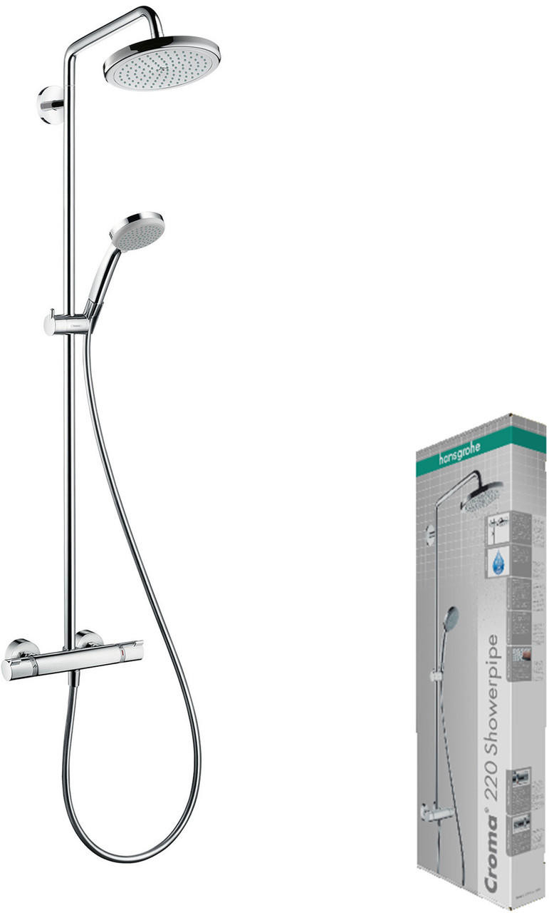バス・洗面所用品 hansgrohe Croma 220 Showerpipe Hansgrohe Croma Showerpipe 220 1Jet With Thermostat 27185000