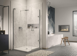  Matki Eauzone Plus Hinged Door With Panel with Radius Panel For Corner 