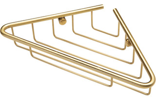 Potenza 1-Tier Corner Shower Caddy - Brushed Brass  Junction 2 Interiors Bathrooms