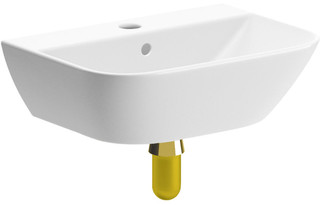 Sylva 450x320mm 1 Tap Hole Cloakroom Basin & Brushed Brass Bottle Trap  Junction 2 Interiors Bathrooms