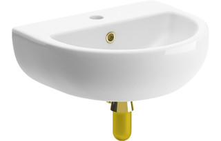 Positano 450x400mm 1 Tap Hole Cloakroom Basin & Brushed Brass Bottle Trap  Junction 2 Interiors Bathrooms