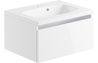 Bwindi 600mm 1 Drawer Wall Hung Bathroom Vanity Basin Unit Includes Basin - White Gloss  Junction 2 Interiors Bathrooms