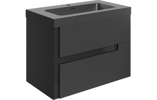 Bagan 805mm Wall Hung 2 Drawer Bathroom Vanity Basin Unit & Co-ordinating Basin - Matt Black & Glass  Junction 2 Interiors Bathrooms