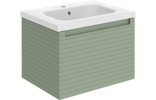 Petra 615mm Wall Hung 1 Drawer Bathroom Vanity Basin Unit & Basin - Matt Willow Green  Junction 2 Interiors Bathrooms