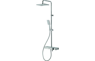  Vema Thermostatic Shower Exposed Shower Column with Fixed Head  Riser  Shelf & Foot Wash - White/Chrome DICM0460_J2 