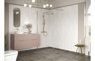 J2 Bathrooms Yukon 500mm Shower Wetroom Panel & Support Bar - Brushed Brass JTWO107561 