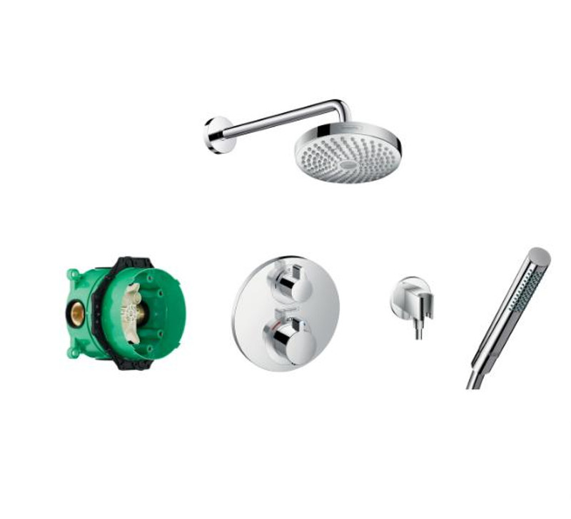 hansgrohe Round Valve With Croma Select O/head & Baton Hand Shower  Junction 2 Interiors Bathrooms