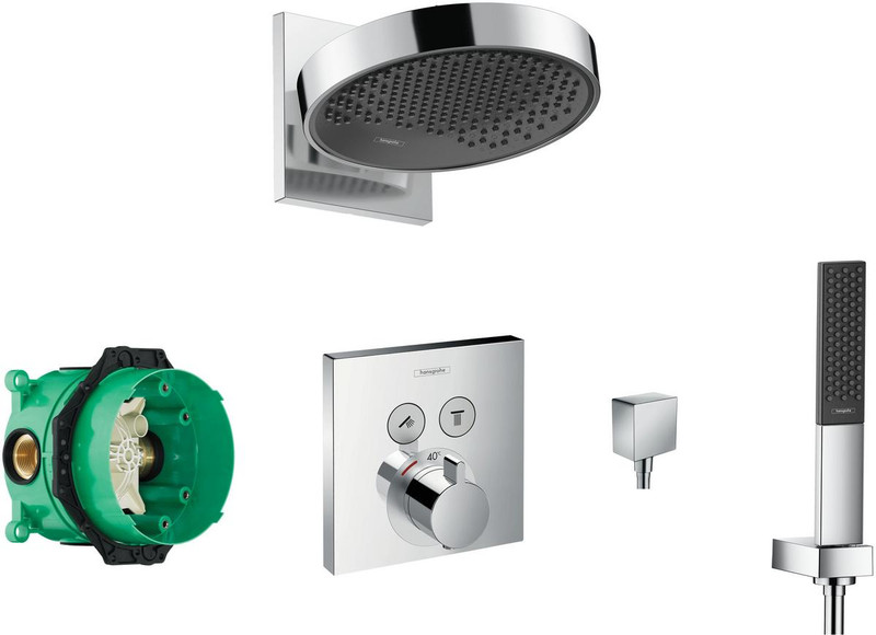 hansgrohe Square Select Valve W/RainFinity (250) Overhead & Baton HS  Junction 2 Interiors Bathrooms